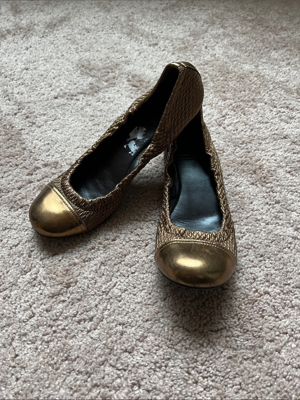 Tory Burch Leather Metallic Copper Textured Cap-Toe Ballet Flats